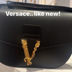 Authentic Versace Black Shoulder Bag with Gold Detailing